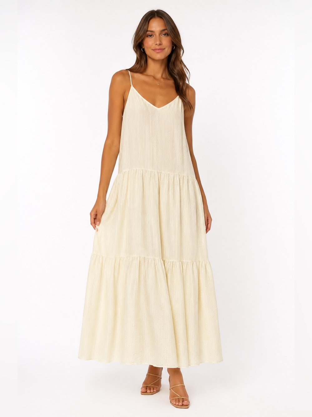 & Other Stories Paris Atelier Ivory Tiered Maxi Slip Dress US 10